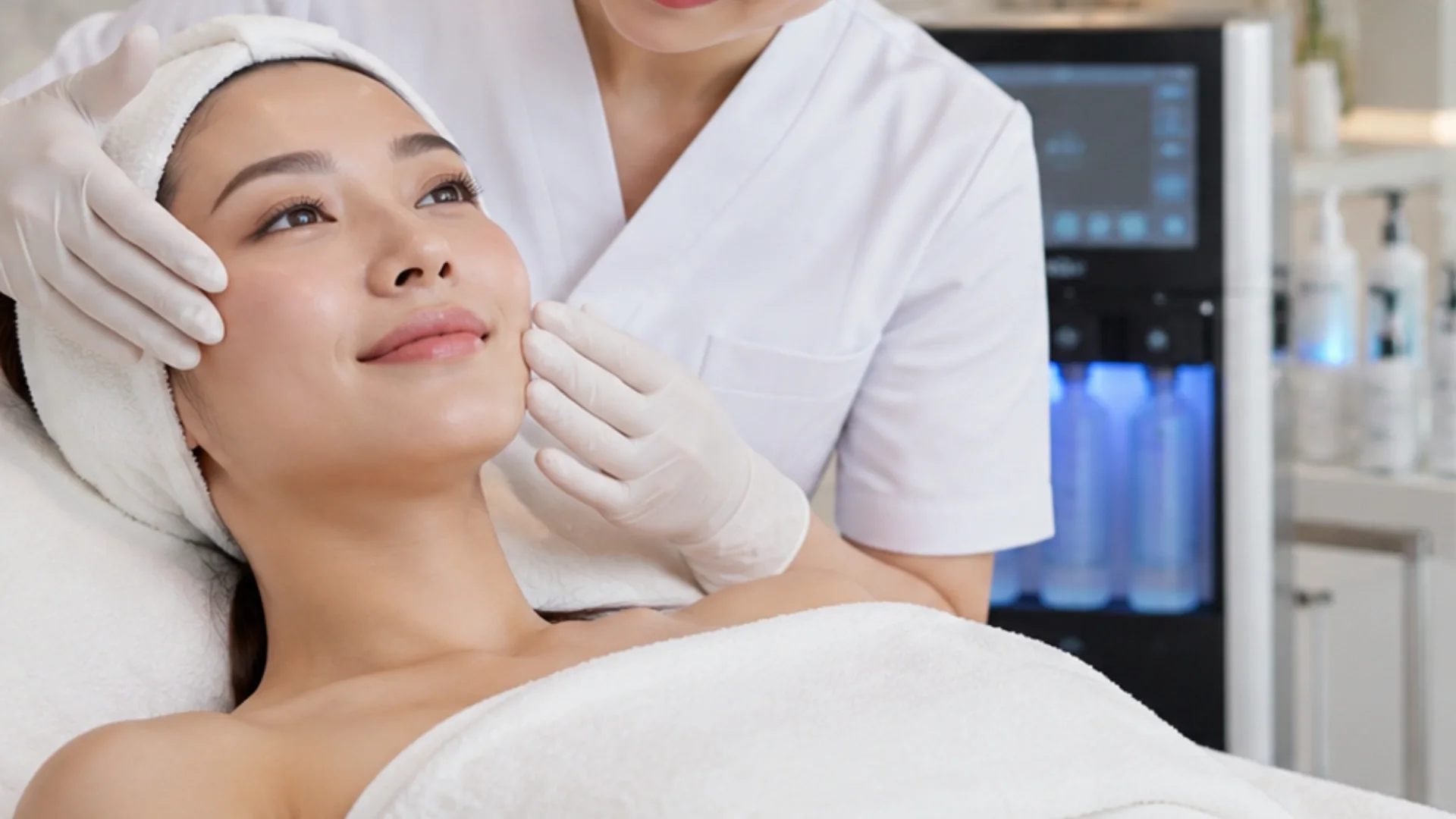 Skin consultation and assessment before a Hydrafacial treatment
